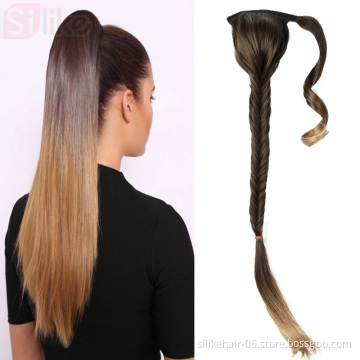 Long Blonde Color Curly Synthetic ponytail  Wrap Around straight Clip on ponytail hair extension for black women ponytail hair